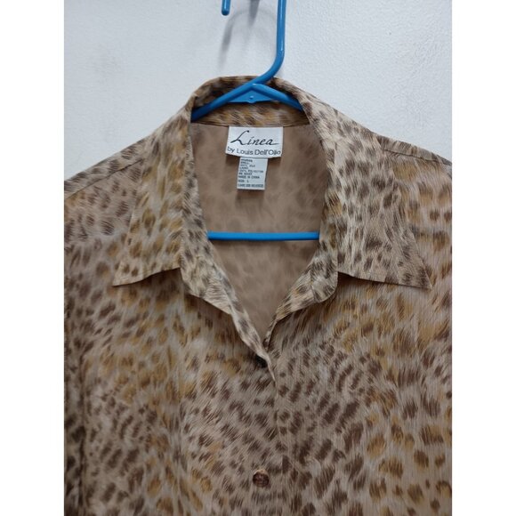 Linea By Louis Dell'Olio Top Womens Large Brown Animal Print Silk Long Sleeve - Picture 2 of 10